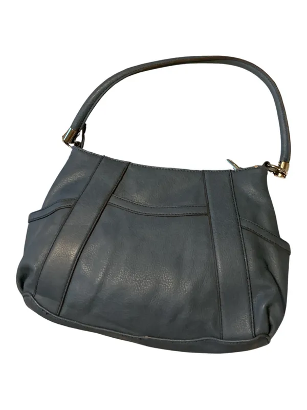 Liz Claiborne Slate Blue Shoulder Bag | Multi-Pocket Hobo Purse with Zipper Accents - Image 3