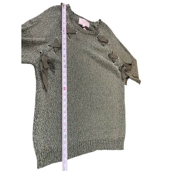 Audrey Parks Francesca’s Sweater Womens M Heathered Green Lace Up Knit Boho NWT - Image 11