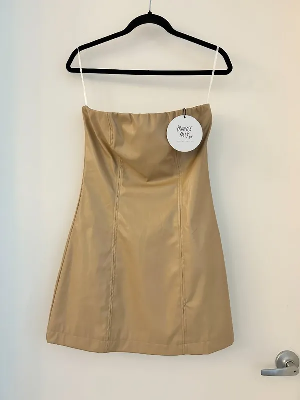 Princess Polly Hailey Strapless Vegan Leather Mini Dress Beige Size 8 NWT - Image 4