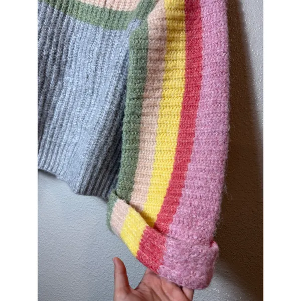 POL Rainbow Confetti Oversized Stripe Knit Sweater Size L Gray Multicolor - Image 7