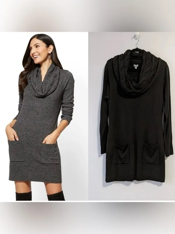 AGB cowl neck ribbed sweater dress Black Size L - Image 2