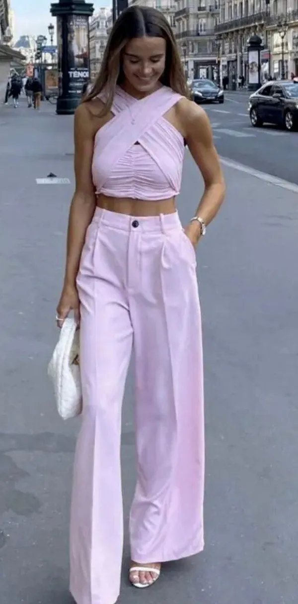 ZARA NWT Pink High-waisted WIDE LEG MENSWEAR STYLE PANTS. - Image 11
