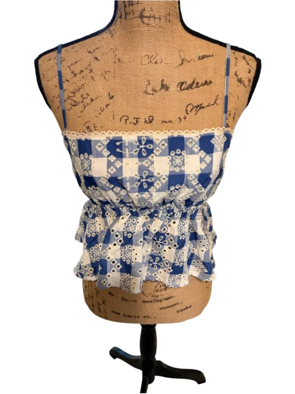 Altar'd State Blue White Gingham Eyelet Peplum Cami Top Women's Size XL NWT - Image 3