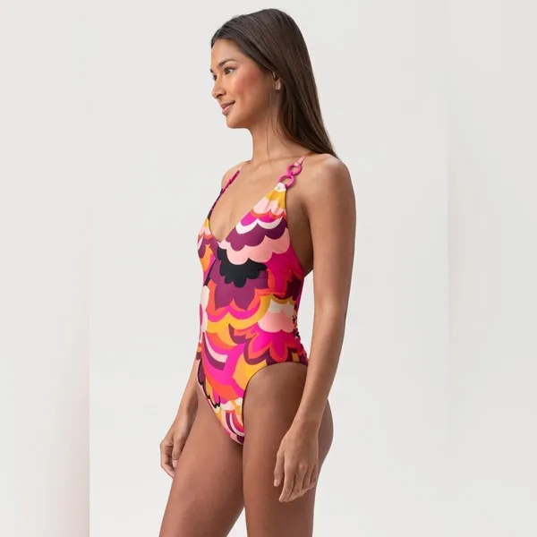 Trina Turk NWT WOMEN'S FAN FAIRE‎ TWIST BACK HALTER PLUNGE ONE PIECE SWIMSUIT - Image 4