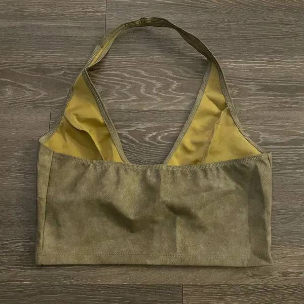 NWT Boutique Faux Leather Brown Halter Clasp Top, size Large - Image 3