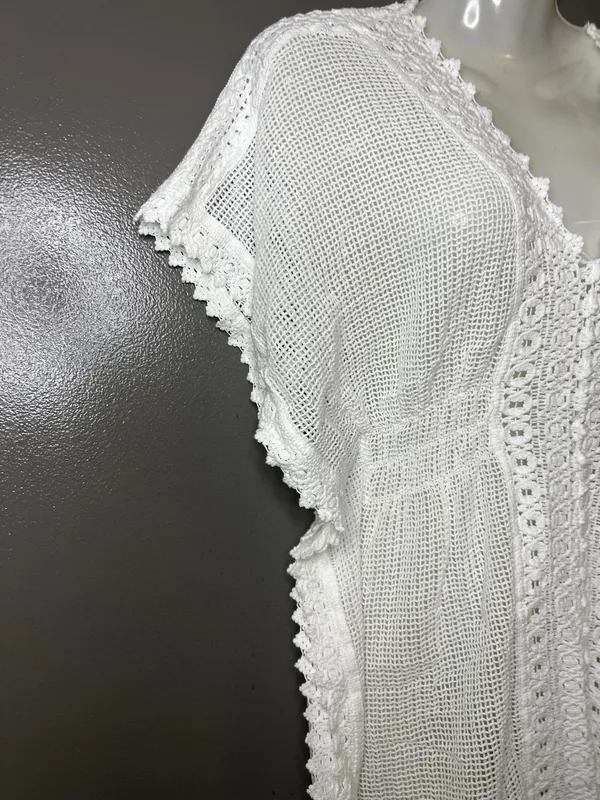 SeaSpice Cover Up Womens Medium White Crochet Mesh Lace Trim Beach Tunic Swim - Image 4