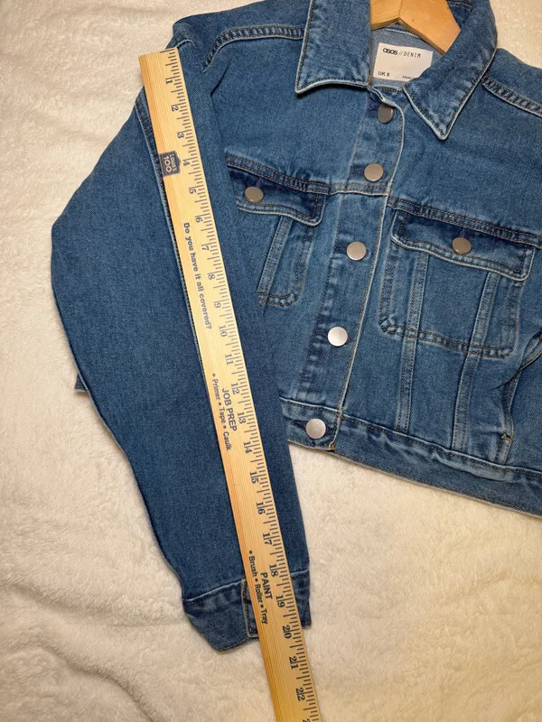 ASOS Women’s Blue Cropped Denim Jacket Fall Button Front Pockets US 4 UK 8 - Image 8