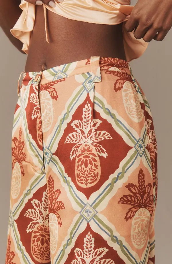 NWT Farm Rio Pineapple Satin Wide-Leg Pants, Size M - Image 3