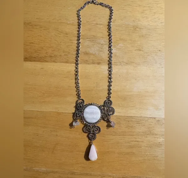 Statement Silver Tone Quartz Necklace - Image 4