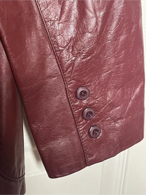 Etienne Aigner Vintage Oxblood Leather Blazer Style Jacket 80s Sz 14 - Image 11