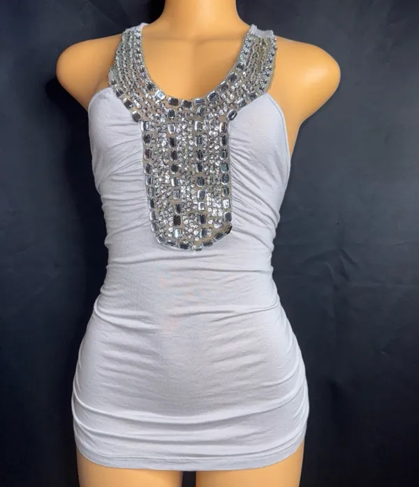 Y2K rhinestone tank top Gray Size M - Image 3