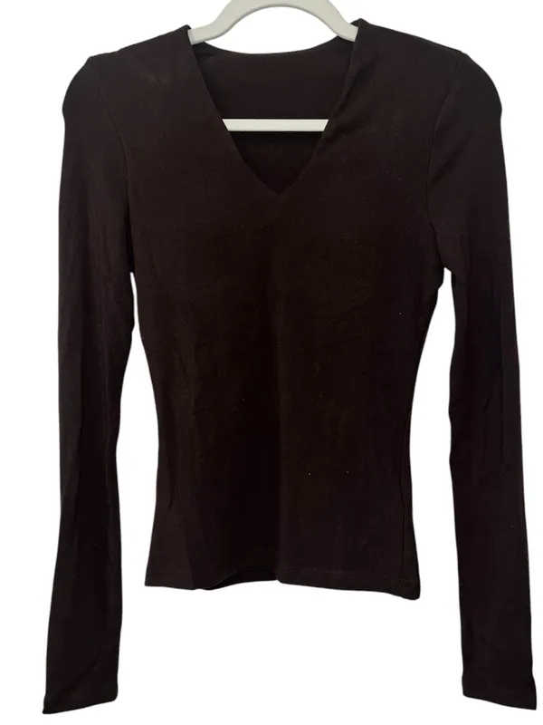 Commense Bra-Free Built-In Padded V-Neck Long Sleeve Top Dark Brown XS NWT - Image 4