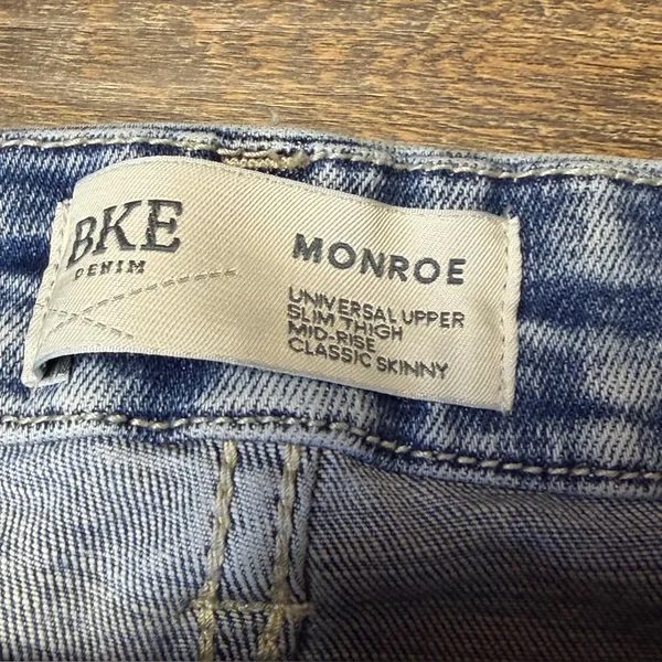 BKE Monroe Universal Upper Slim Thigh Mid Rise Skinny Jeans Women 29x32 Distress - Image 2