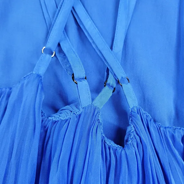FRNCH Jailys Dress Womens M Blue Silk Viscose Criss Cross Open Back Tiered - Image 9