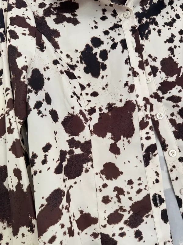 Satin Cow Print Fitted Button Up Shirt - Image 6