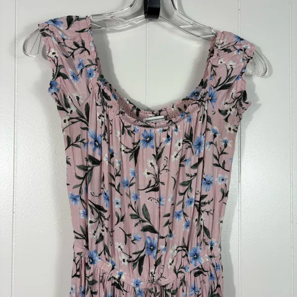 American Eagle Pink Floral Peasant Prairie Tiered Puff Sleeve Milkmaid Dress S - Image 2