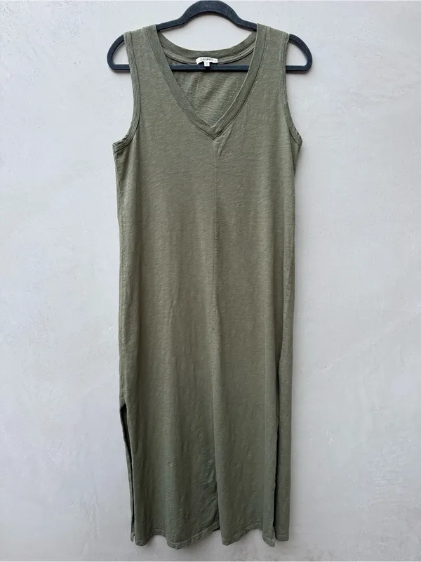 Z Supply Palisades Midi Dress Olive Green V Neck Cotton M - Image 2