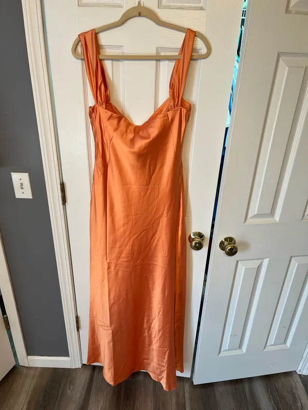 Beginning Boutique Ella Orange Off-Shoulder Formal Dress - Image 5