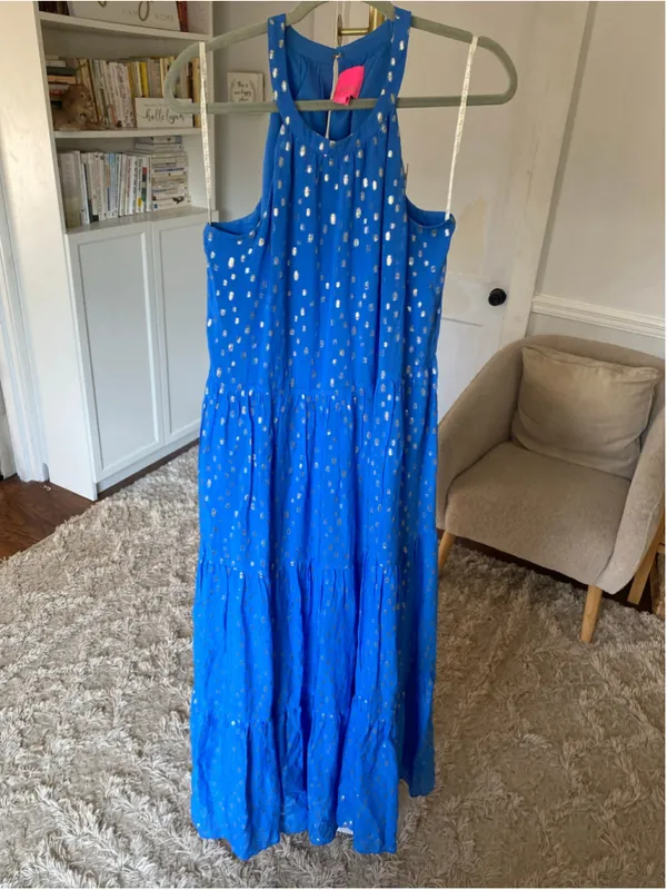 Lilly Pulitzer Halter Maxi Dress Metallic Dot Tiered Quiet Luxury Preppy Wedding - Image 2