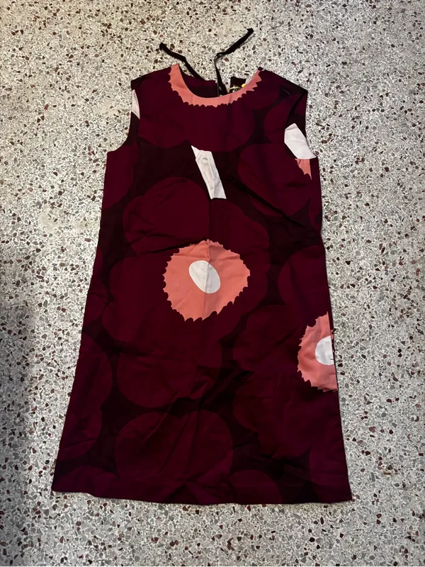 NWT Marimekko Siluetti Unikko Cotton Satin Dress side 34 is US 2 - Image 4