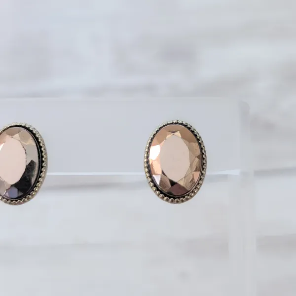 Vintage Clip On Earrings Oval Shape 5/8" Metallic - Fair Condition - Image 2
