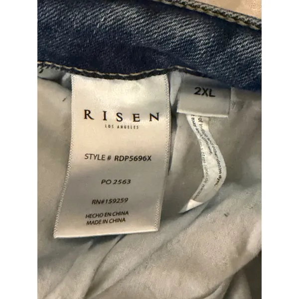 Risen Los Angeles‎ Size 2XL Distressed Flare Jeans Medium Wash Raw Hem High Rise - Image 3