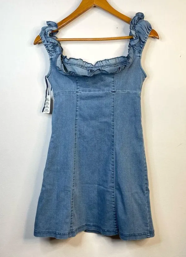 Urban Outfitters Nayda Denim Ruffle Lace up Stretch Mini Dress womens XS new - Image 10