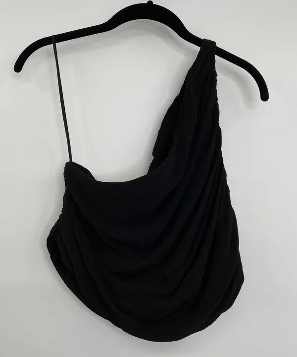 Free People Draped One Shoulder Crop Top Black Womens Size Large - Image 3