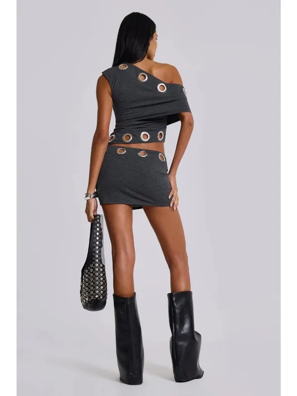 Jaded London Asymmetric Eyelet Dress in Dark Grey 2 New Womens mini - Image 13