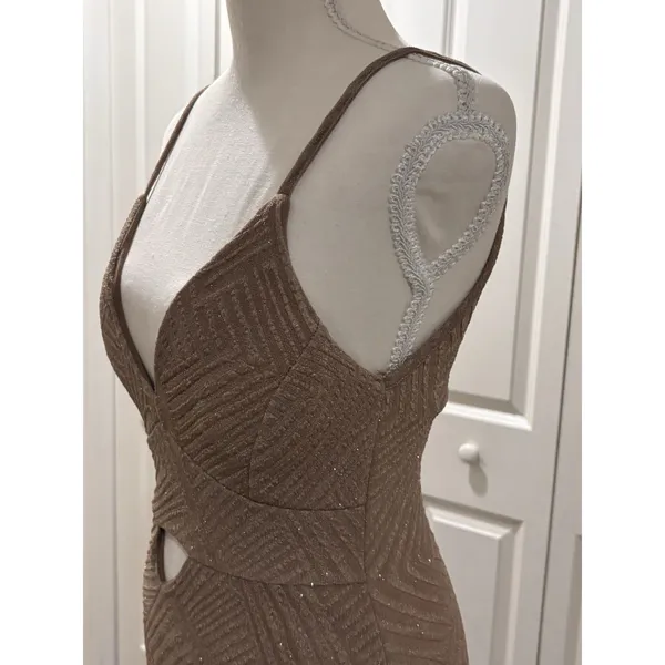 Privy Gold Mesh Padded Sequin Bodycon Keyhole Dress Party Cocktail Sleeveless XS - Image 15