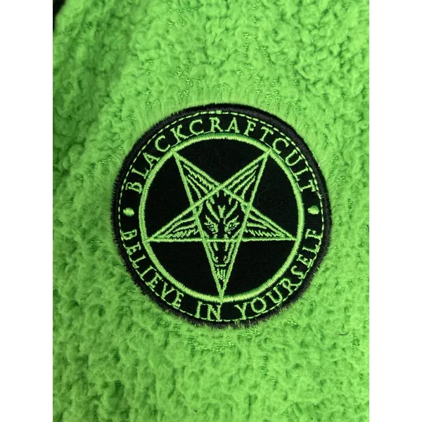 Black Craft Cult Green Sherpa Fleece Full‎ Zip Hoodie Witch Pentagram Size XS - Image 6