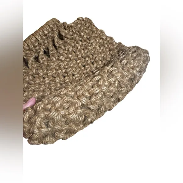 Boho Jute Macramé wood Ring‎ Handle Purse Bag Open Weave Tan Natural - Image 4