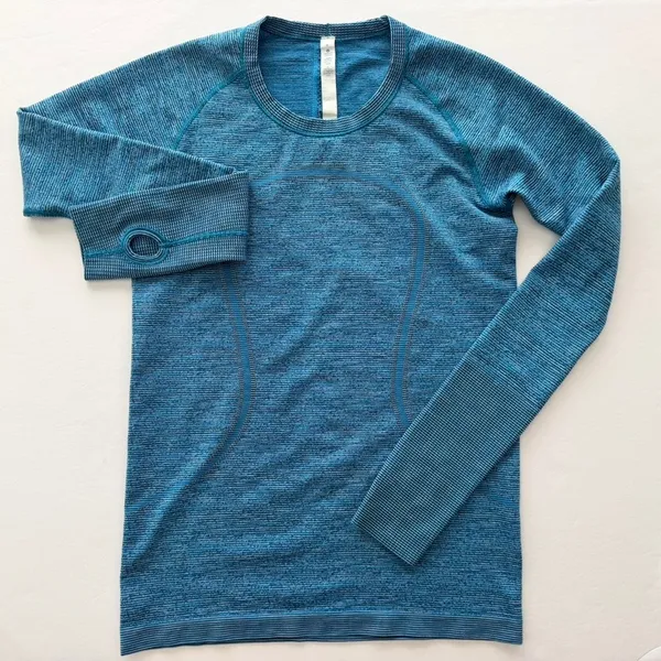 Lululemon Swiftly Tech Long Sleeve Crew Indian Ocean Teal Blue Black Size 8 - Image 2