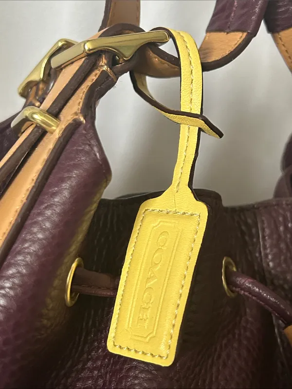 COACH Soft Legacy XI Eggplant Purple Pebbled Leather Drawstring Tote Bag Purse 🌺 - Image 7
