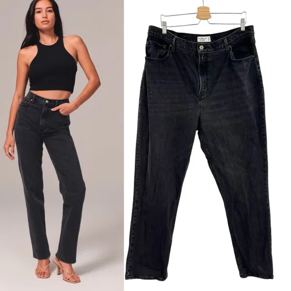 Abercrombie Curve Love Jeans Ultra High Rise 90s‎ Straight Black Size 34 18R - Image 2