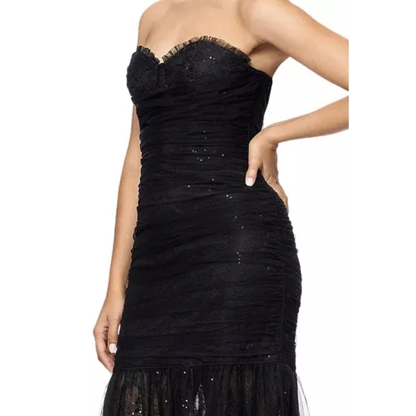 Betsy & Adam Women's Black Sequined Lace Corset Gown Dress Size 8 Sweatheart - Image 3