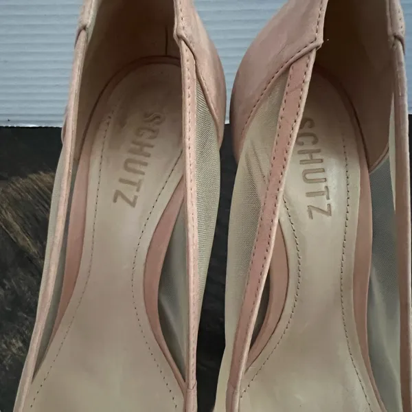 Women’s Schutz Myrine Nubuck Beige Nude Mesh Leather High Heel Sexy Pump 7.5 - Image 7