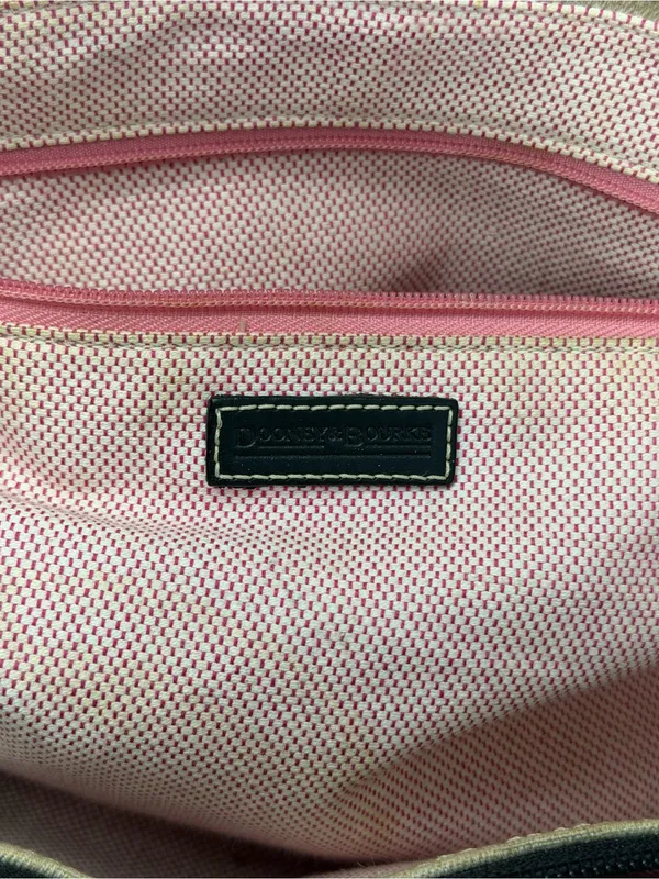 Dooney & Bourke Monogram Canvas Tote Bag Beige Black Leather Shoulder Bag - Image 8
