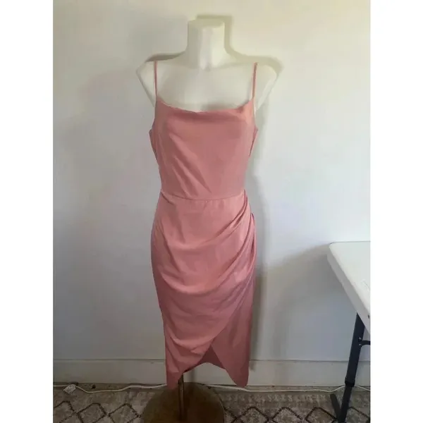 Showpo‎ Dazzling Lights Cowl Drape MIDI Dress Pink Peach Satin Size 6 US 0209 - Image 3