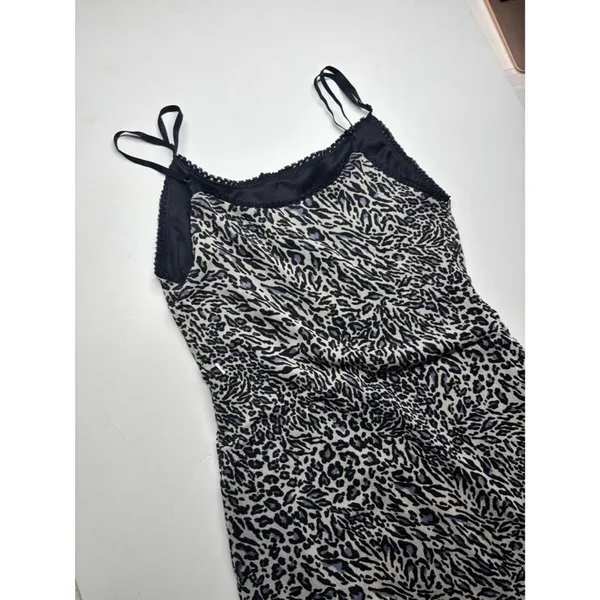 Urban Renewal Black Gray Animal Print Mesh Midi Dress Size M Leopard Zebra Y2K - Image 7