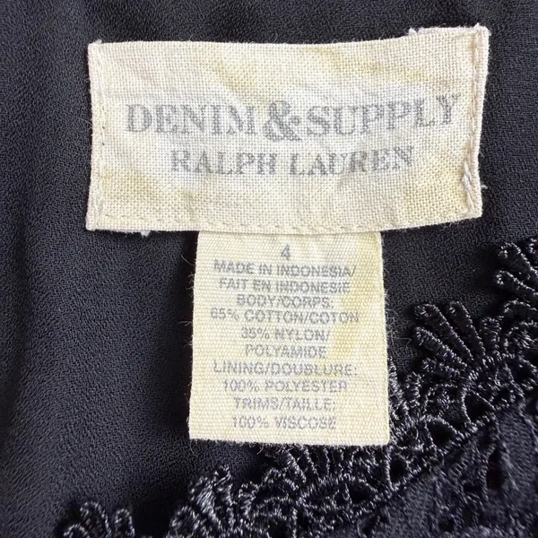 Denim & Supply Ralph Lauren‎ Lace Mini Dress Size 4 Black Fringe Victorian Goth - Image 3