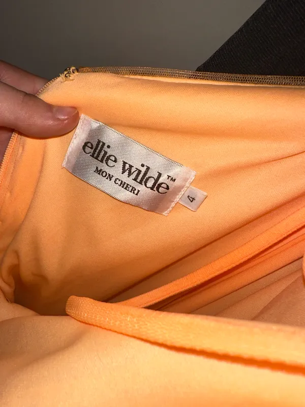 Ellie Wilde Bright Orange Sequin Prom Dress - Image 2