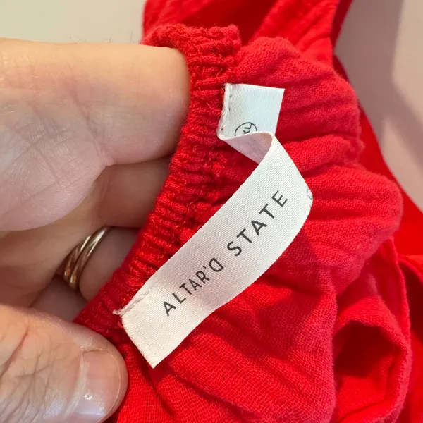 Altar'd‎ State Red Cotton Gauze Puff Sleeve Peplum Tie Back Top XXL NWT - Image 6