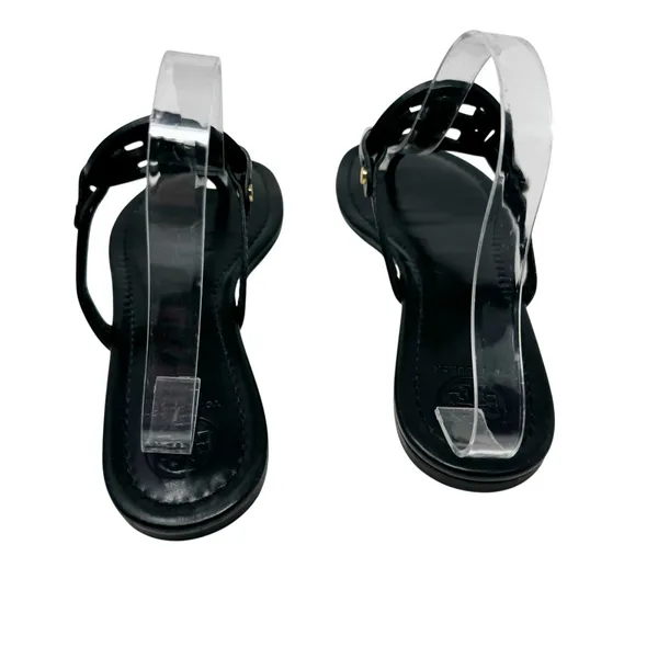 Tory Burch Miller Sandal Black Leather Logo Medallion Thong Flat Size 9.5 - Image 4