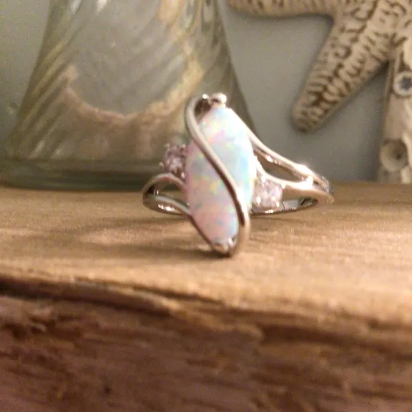 White Gold Plated Brass Created Fire Opal with cubic zirconia sz 6 - Image 7