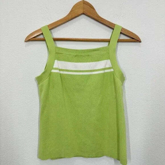 Vintage 90s Pastel Lime Green Sweater Set Striped Trim Clueless Preppy‎ Momcore - Image 4