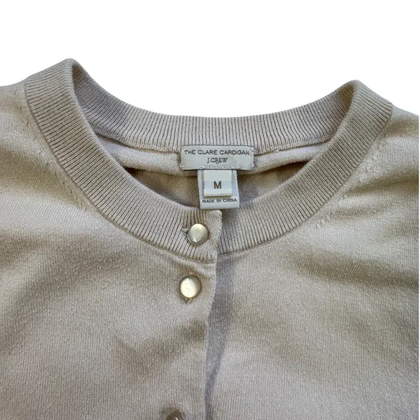 J Crew The Clare Cardigan Cream Sweater Womens M Beige Cotton Button Front Knit - Image 3