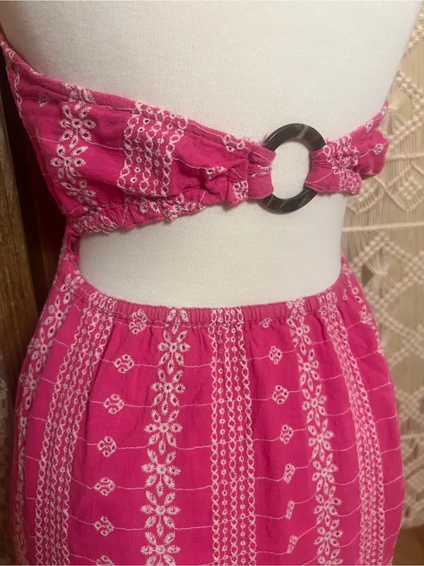 Zara Hot Pink Halter-Style Maxi Dress with White Print - Image 6