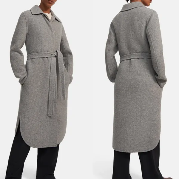 NWT Theory Womens Long Grey Wool and Cashmere Shirttail Belted Coat, size XS - Image 4