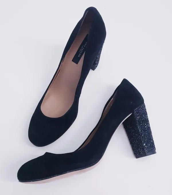 Ann Taylor Glitter Chunky Round Toe Heels - Image 2